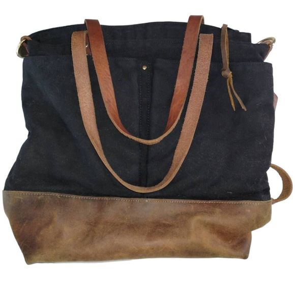 Forest Tote Bag Backpack Canvas Leather Multi Leather Handles Pockets Zip Top - Picture 4 of 12